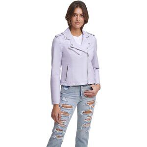 Women's The Classic Faux Leather Moto Jacket Zipper Long Sleeves Coat Lilac